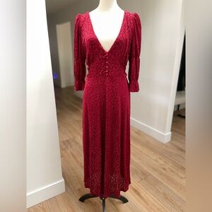 Betsey Betsy Johnson Red Velvet Burnout Animal Print Dress 3/4 Sleeves